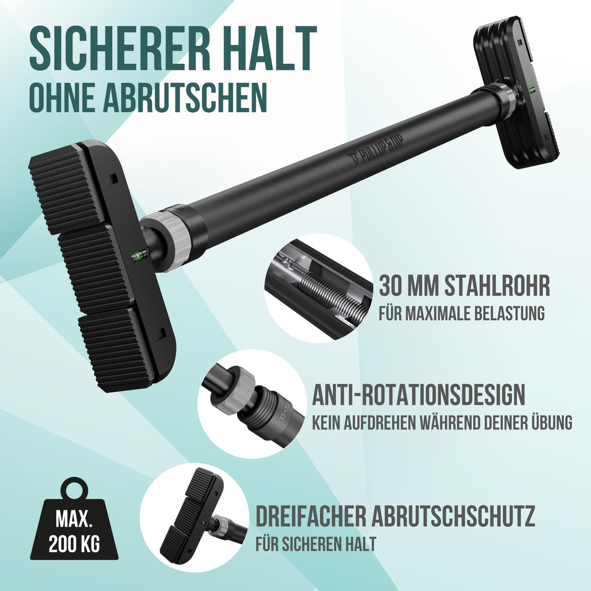 PULLUP & DIP - Klimmzugstange Türrahmen ohne Schrauben und Bohren Pull Up Bar Door Stange Türrahmen extra sichere Teleskop Klimmzugstange Tür mit bis 200KG Traglast! Abrutschsichere Pull Up Stange
