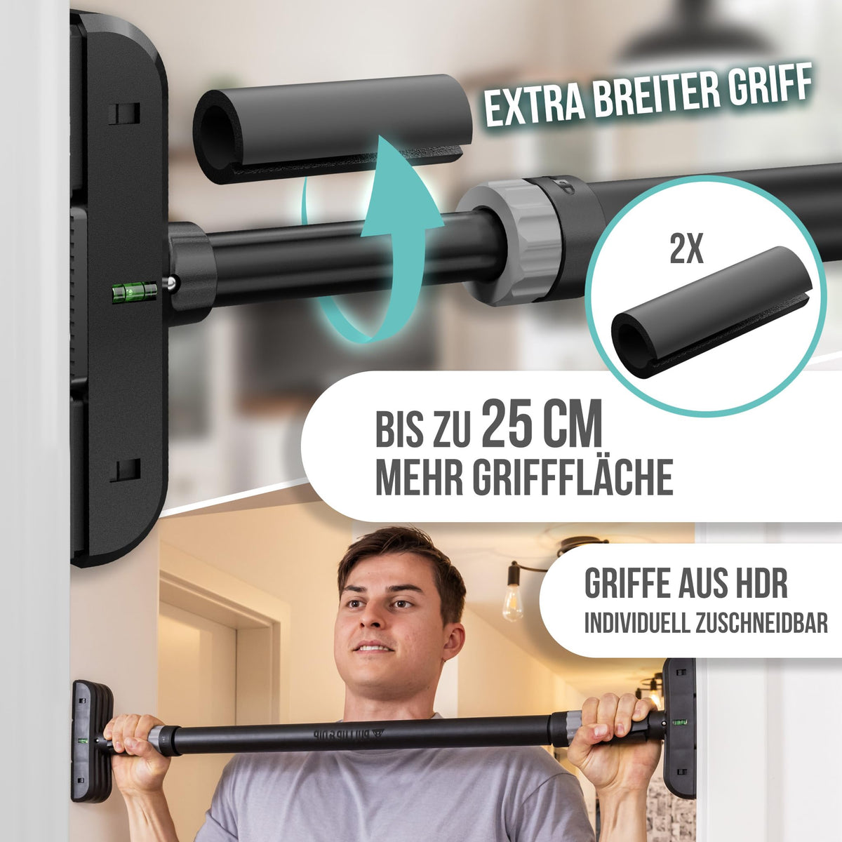 PULLUP & DIP - Klimmzugstange Türrahmen ohne Schrauben und Bohren Pull Up Bar Door Stange Türrahmen extra sichere Teleskop Klimmzugstange Tür mit bis 200KG Traglast! Abrutschsichere Pull Up Stange