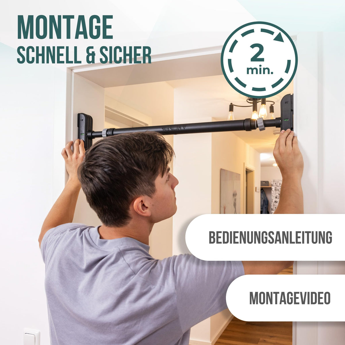 PULLUP & DIP - Klimmzugstange Türrahmen ohne Schrauben und Bohren Pull Up Bar Door Stange Türrahmen extra sichere Teleskop Klimmzugstange Tür mit bis 200KG Traglast! Abrutschsichere Pull Up Stange