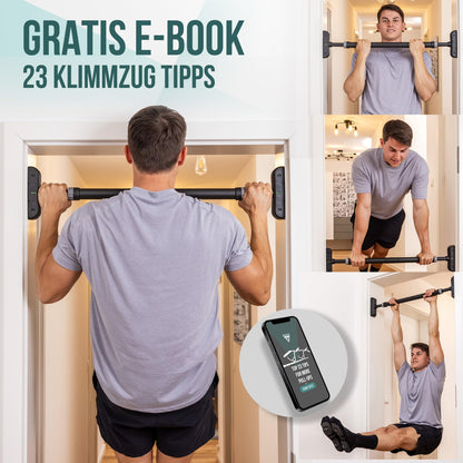 PULLUP & DIP - Klimmzugstange Türrahmen ohne Schrauben und Bohren Pull Up Bar Door Stange Türrahmen extra sichere Teleskop Klimmzugstange Tür mit bis 200KG Traglast! Abrutschsichere Pull Up Stange